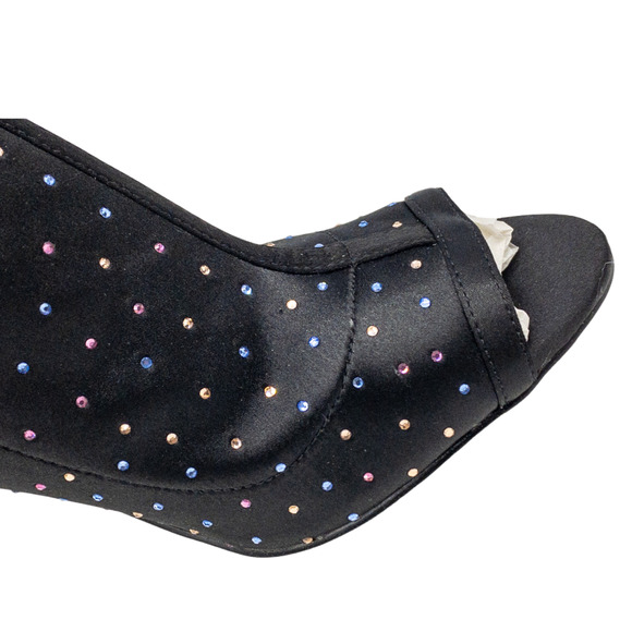 Badgley Mischka Black Rhinestone Open Toe Stiletto Boots Women's 6.5 7 7.5 8.5 - Picture 9 of 10